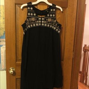 Cupio Black Dress with Brownish Gold and White Embroidered Accents